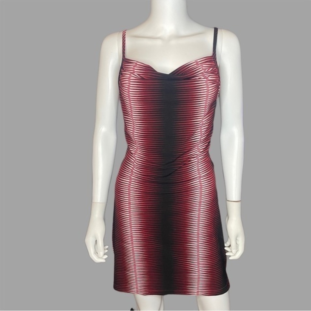 Sabora Black & Red Body Con Cowl Neckline Y2K Midi Dress